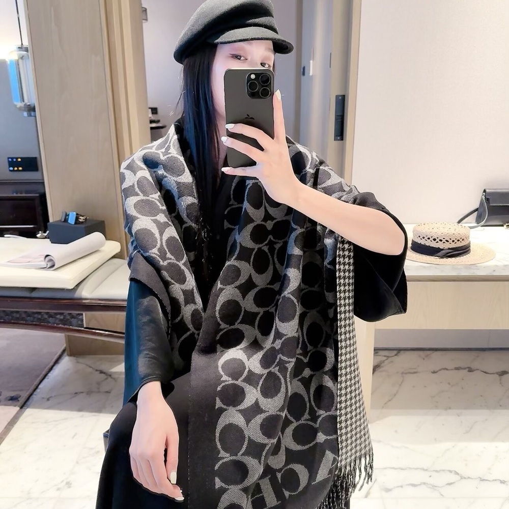 Coach Black & Gray Signature Logo Scarf Wrap
